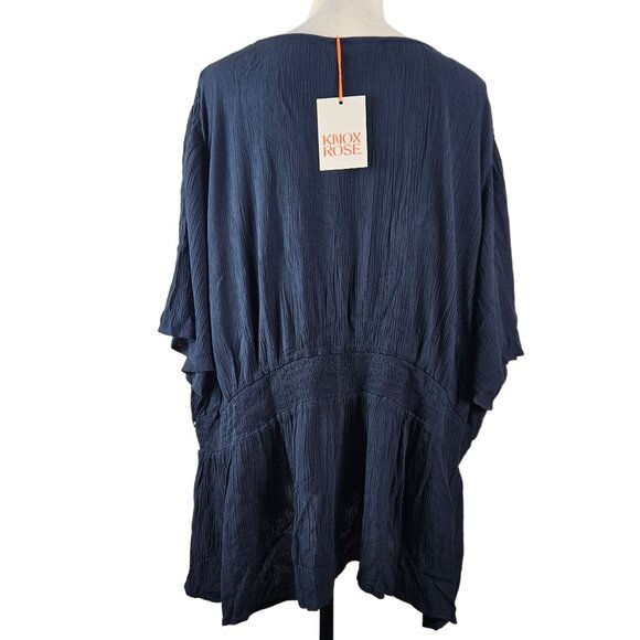 Knox Rose Womens 4X Navy Embroidered Peasant Top Short Flutter Sleeves Casual - Picture 3 of 11